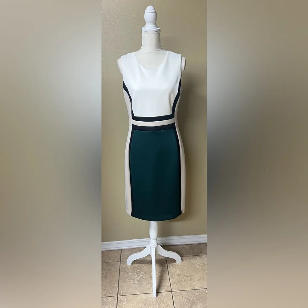 Calvin Klein Sleeveless Colorblock Scuba Sheath Dress - Picture 3 of 7